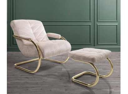 Armchair Stool Living room Design Beige Modern Set Suite Upholstery Relax 2pcs