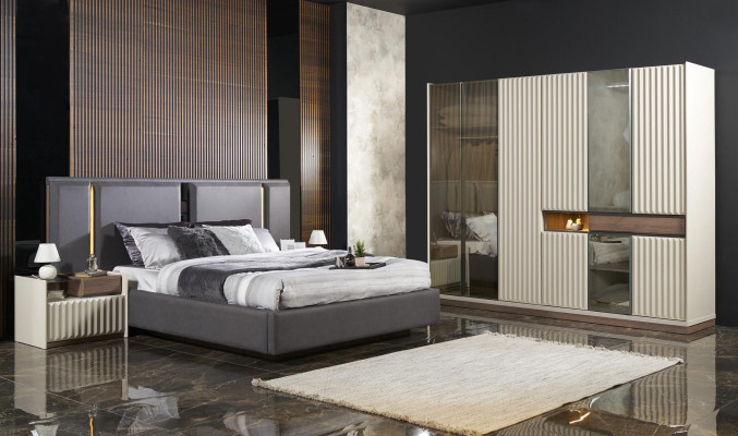 Modern Complete Bedroom Furniture Set Bed 2x Bedside table Wardrobe 4pcs