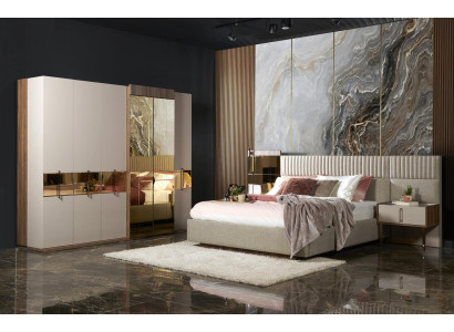 Luxury Bedroom Set Bed + 2x Bedside tables Modern Wardrobe Wood new