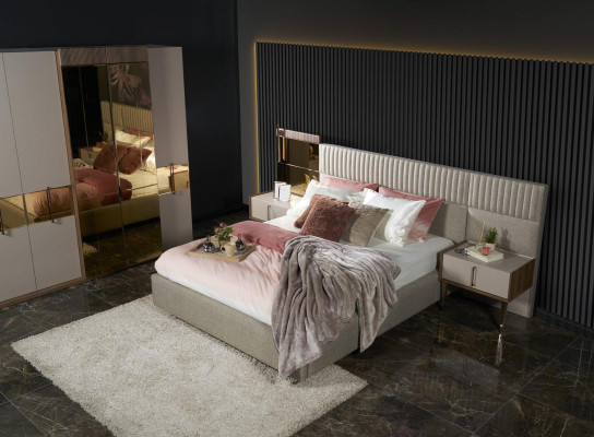 Luxury Bedroom Set Bed + 2x Bedside tables Modern Wardrobe Wood new