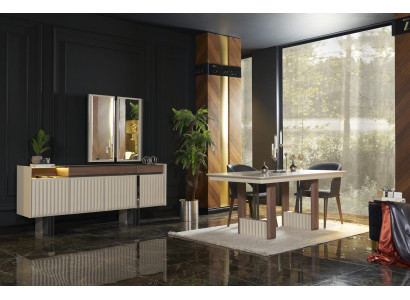 Dining room Set Dining table 4x Chairs Chest of drawers Mirror Modern Set White Dining set