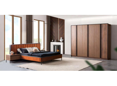 Luxury Bedroom Set Bed + 2x Bedside tables Modern Wardrobe Wood new