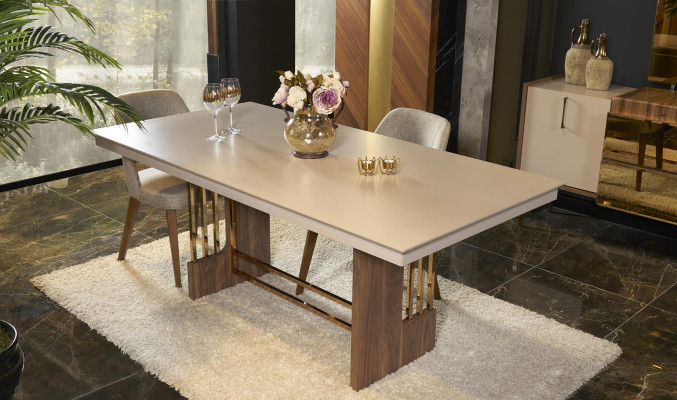 Dining room Set Dining table 4x Chairs Chest of drawers with Mirror Modern Set Beige Dining set