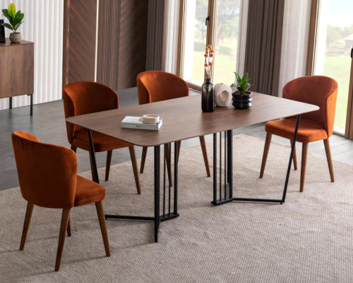 Dining room Set Dining table 4x Chairs Chest of drawers Mirror Modern Set Brown Dining set