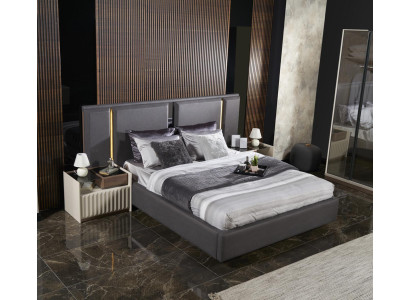 Modern Set Bedroom Bed 2x Bedside tables 3pcs Luxury Complete Set Design