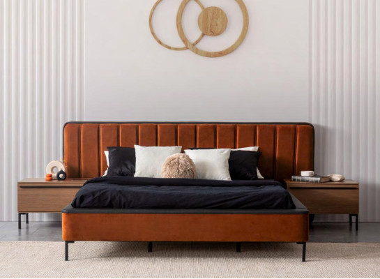 Set Bedroom Modern Bed 2x Bedside tables 3pcs Luxury Complete Set Design