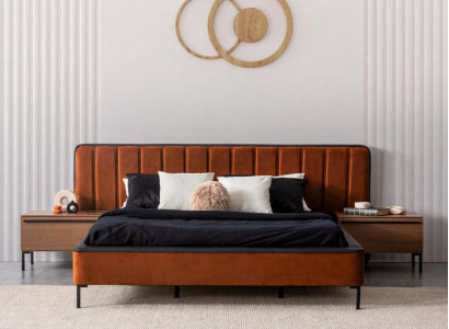 Set Bedroom Modern Bed 2x Bedside tables 3pcs Luxury Complete Set Design