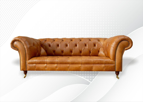 Chesterfield 3 Seater Couches Nut Brown Modern Design Leather Sofa Creative Furniture