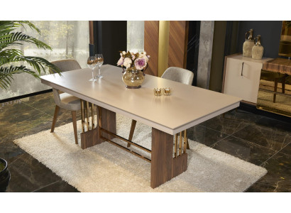 Dining room set Modern Beige Dining table + 4x Chairs Table Wood upholstered chair 5 pieces new