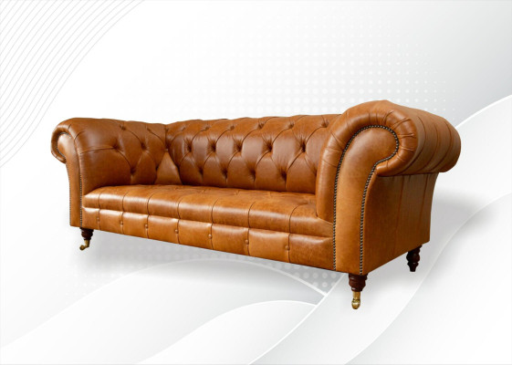 Chesterfield 3 Seater Couches Nut Brown Modern Design Leather Sofa Creative Furniture