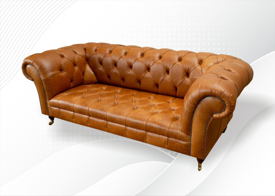 Chesterfield 3 Seater Couches Nut Brown Modern Design Leather Sofa Creative Furniture