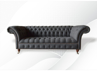 Chesterfield 3 Seat Textile Dark Gray Modern Design Couches Sofa Furniture Designer