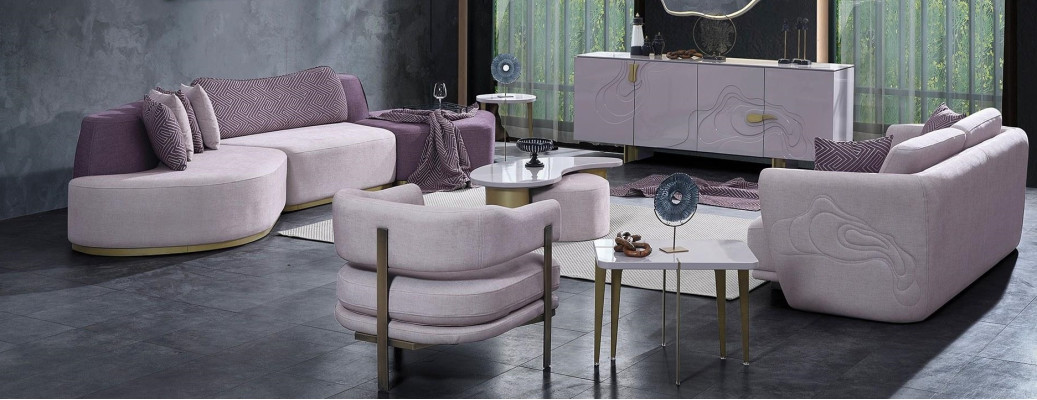 Living landscape sofa set Large pink fabric sofas Modern set 5-piece sofa