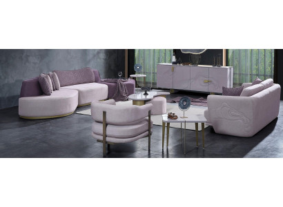 Living landscape sofa set Large pink fabric sofas Modern set 5-piece sofa