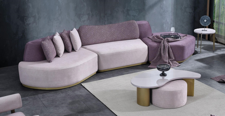 Living landscape sofa set Large pink fabric sofas Modern set 5-piece sofa
