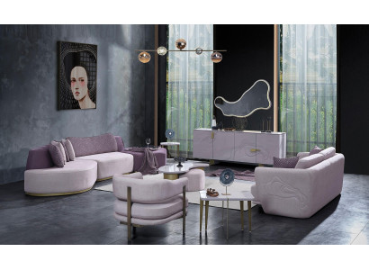 Sofa set Large Living landscape Pink fabric sofas Modern set 7 pieces