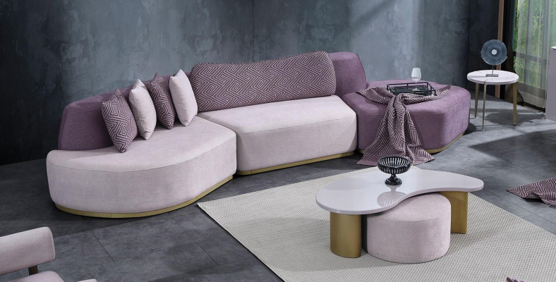 Sofa set Large Living landscape Pink fabric sofas Modern set 7 pieces