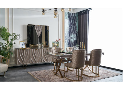 Dining set dinette Dining room Dining table Wood Brown Set 9-piece sideboard
