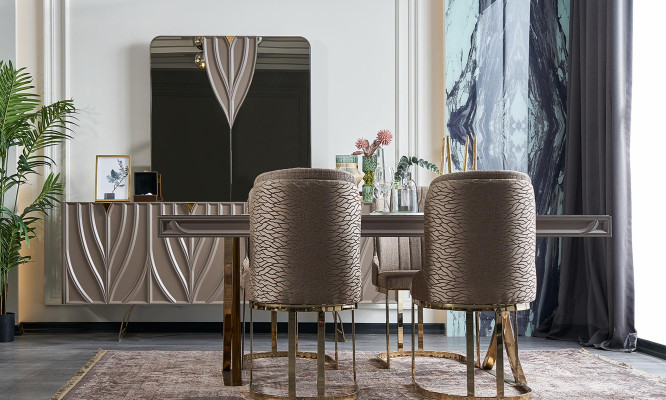 Dining set dinette Dining room Dining table Wood Brown Set 9-piece sideboard