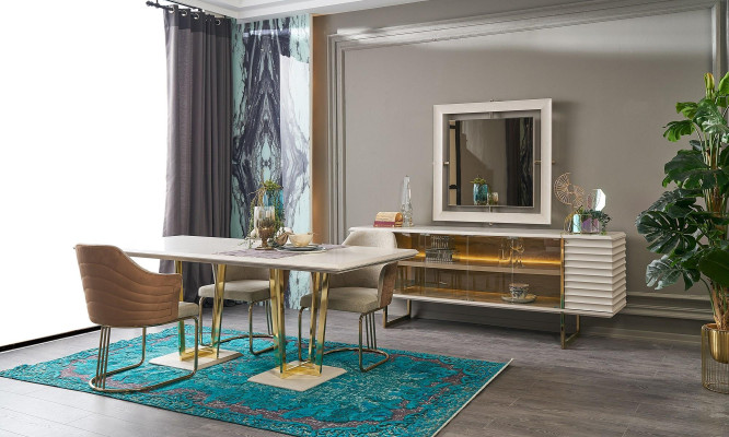 Dining set dinette Dining room furniture Dining table Dining room 9pcs Wood Beige