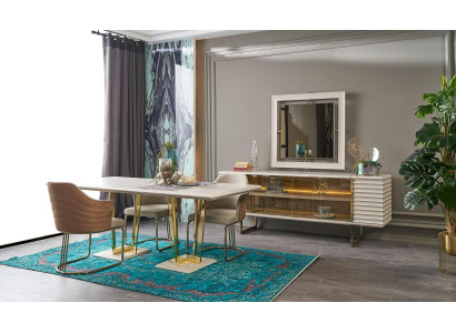 Dining set dinette Dining room furniture Dining table Dining room 9pcs Wood Beige
