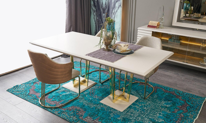 Dining set dinette Dining room furniture Dining table Dining room 9pcs Wood Beige