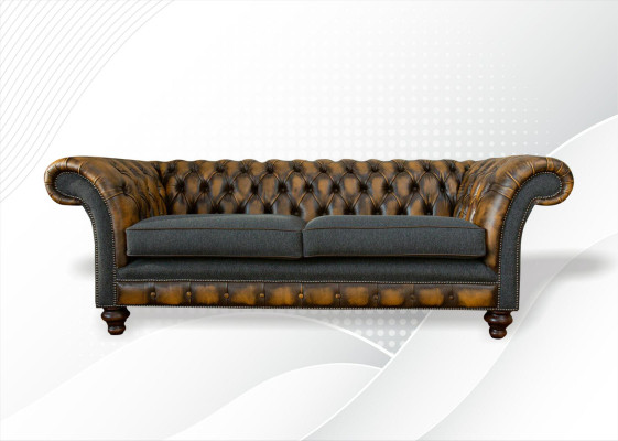 Chesterfield Yellow Leather Designer Modern Design Furniture Luxury Living room 3 Seater