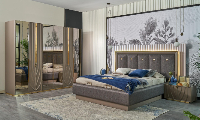 Complete e bedroom furniture double bed bed brown set 4 pieces bedside tables