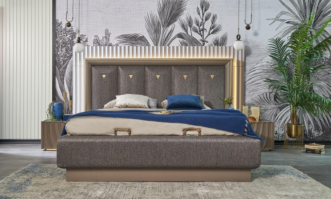 Complete e bedroom furniture double bed bed brown set 4 pieces bedside tables