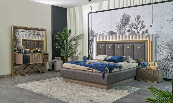 Bedroom Suite Double bed Bed Brown Set 4-piece Console table new