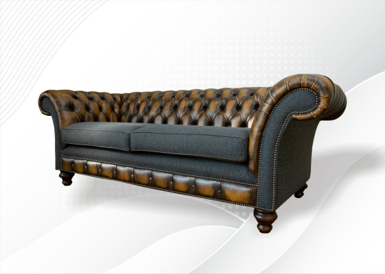 Chesterfield Yellow Leather Designer Modern Design Furniture Luxury Living room 3 Seater