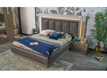Double bed Complete e Bedroom Bed Brown Set 3-piece Bedside tables Wood