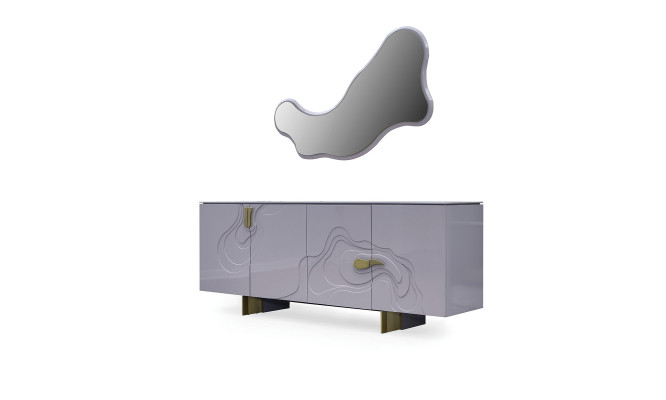 Sideboard Suite Sideboard with Mirror Wardrobe Wood Pink Dining room