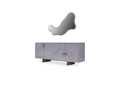 Sideboard Suite Sideboard with Mirror Wardrobe Wood Pink Dining room