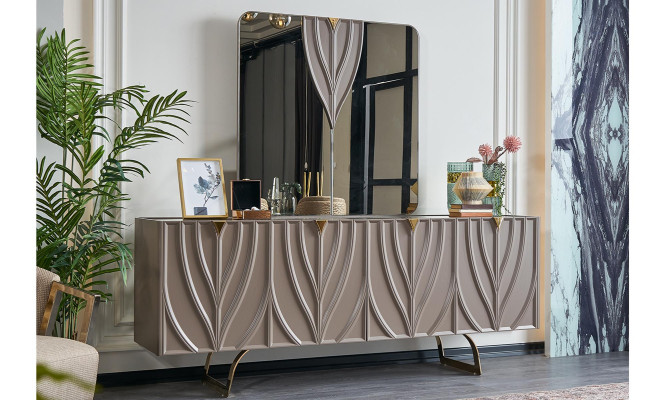Sideboard Suite Sideboard with Mirror Dining room Wood Brown Wardrobe
