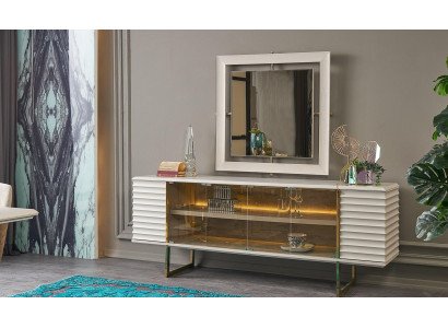 Sideboard Suite Sideboard with Mirror Dining room Wood Beige Chest of drawers