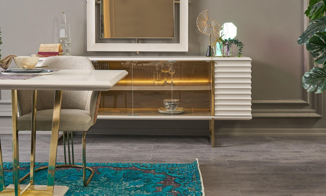 Sideboard Suite Sideboard with Mirror Dining room Wood Beige Chest of drawers