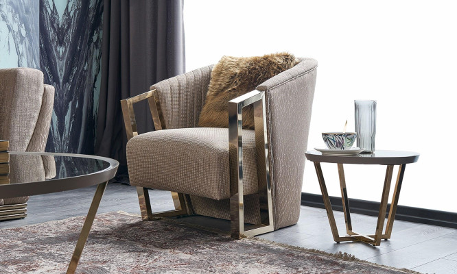 Modern Armchair Single Seater Fabric Living room Brown Upholstery Seater Seat