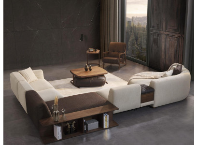 Living room Suite Corner sofa U-shape new Armchair Luxury Wood Coffee table Stool