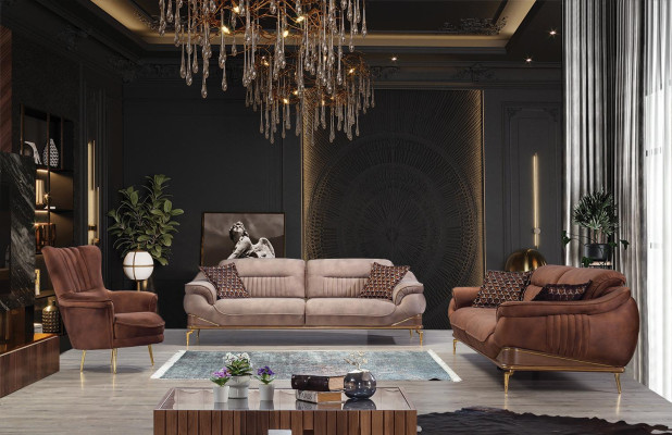 Living room set 2x three-seater sofa luxury armchair furnishings design couch