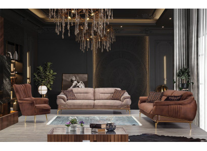 Living room set 2x three-seater sofa luxury armchair furnishings design couch