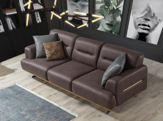 Brown Sofa Living room Couch Three Seater Luxury Furnishings Upholstery Furniture