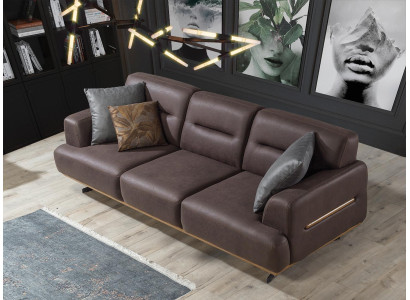 Brown Sofa Living room Couch Three Seater Luxury Furnishings Upholstery Furniture