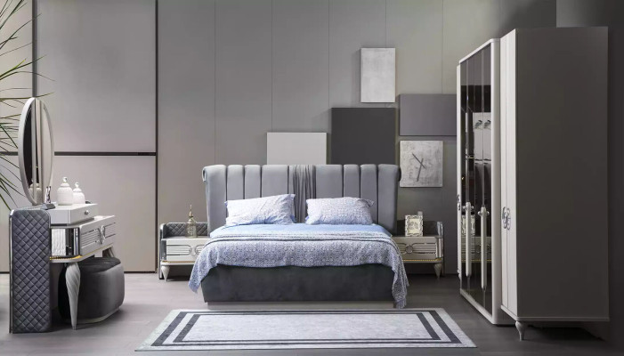 Design Bedroom Set 6 pcs. Bed Complete Console Bedside table Wardrobe