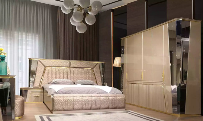 Modern Bedroom Set Bed + 2x Bedside tables Luxury Set new Furnishings