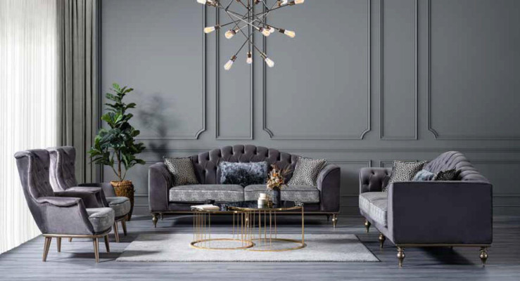 Luxury living room furniture set three-seater armchair sofas couches upholstered chairs