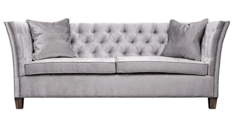 Chesterfield Two-seater Light Gray Fabric Living room Design Upholstery Sofa Creative