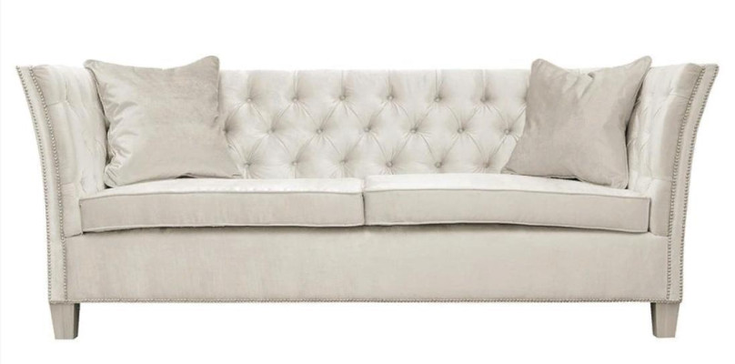 Chesterfield Two-seater Light Gray Fabric Living room Design Upholstery Sofa Creative