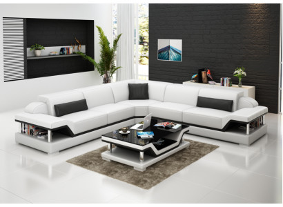 Leather sofa with USB Living landscape Corner sofa Eck Suite Design Modern Sofa G8004B