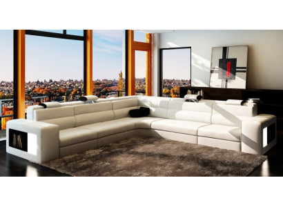Leather sofa Sofa with USB,Corner sofa Seat Upholstery Living landscape XXL Big Weiden White
